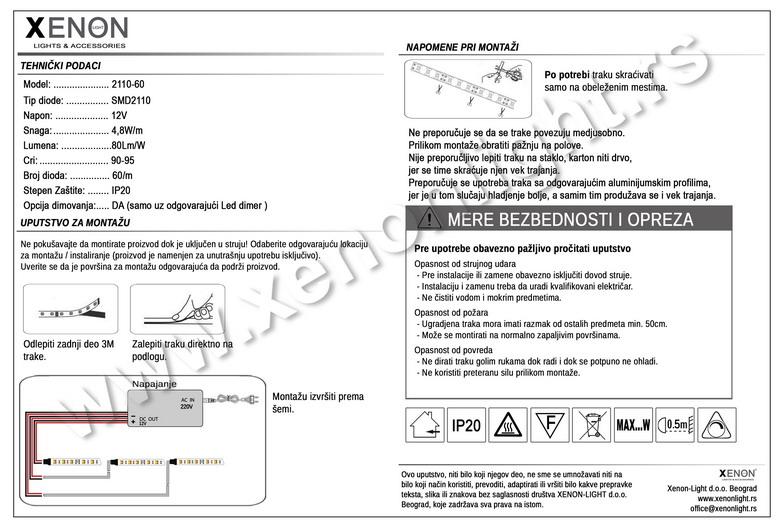 Led traka-2110 60D 8MM 4.8W 12V