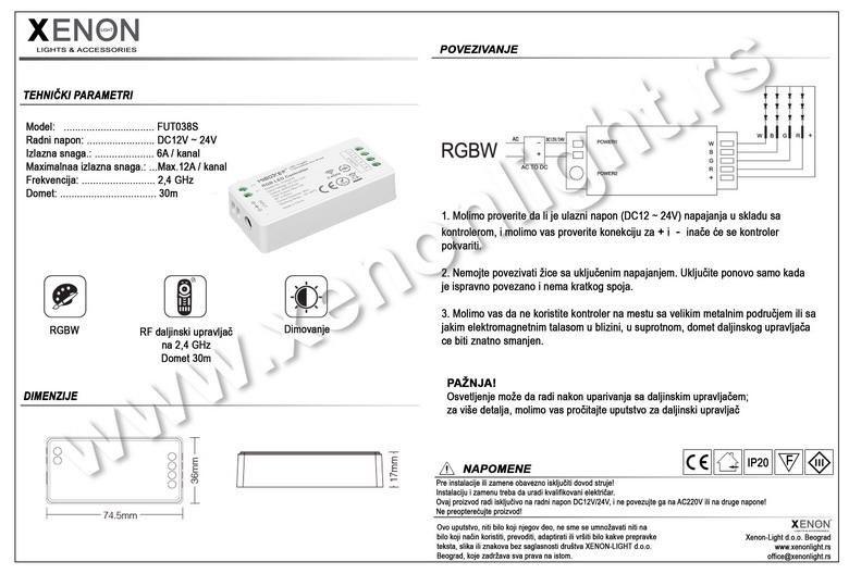 LED KONTROLER FUT038S RGBW