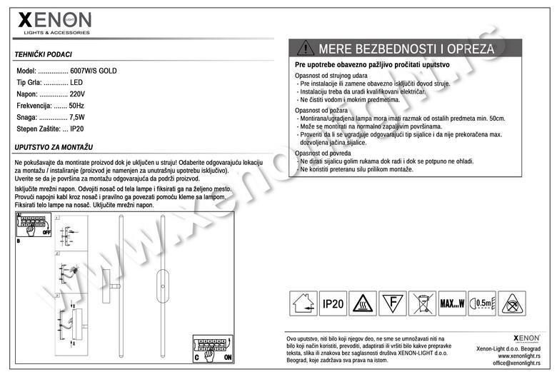 Zidna lampa 6007W/S GOLD