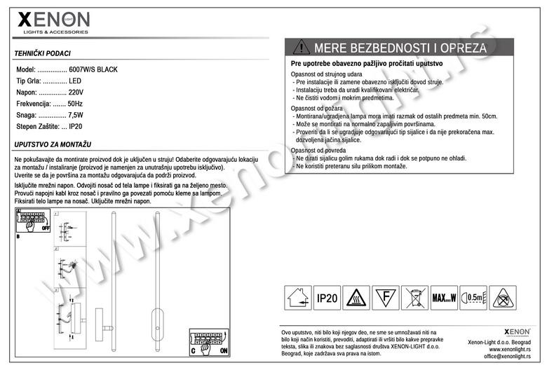 Zidna lampa 6007W/S BK