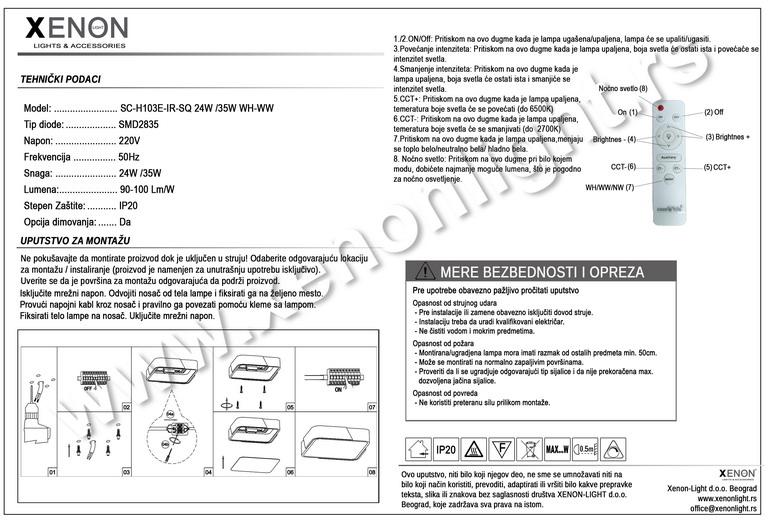 Led Plafonjera-SC-H103E SQ-IR+ daljinski